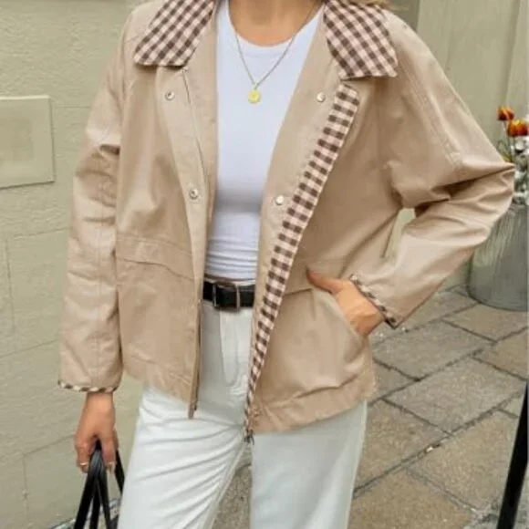 Cropped Barn Jacket Lightweight Zip Up Casual Vintage Style Fall Outerwear